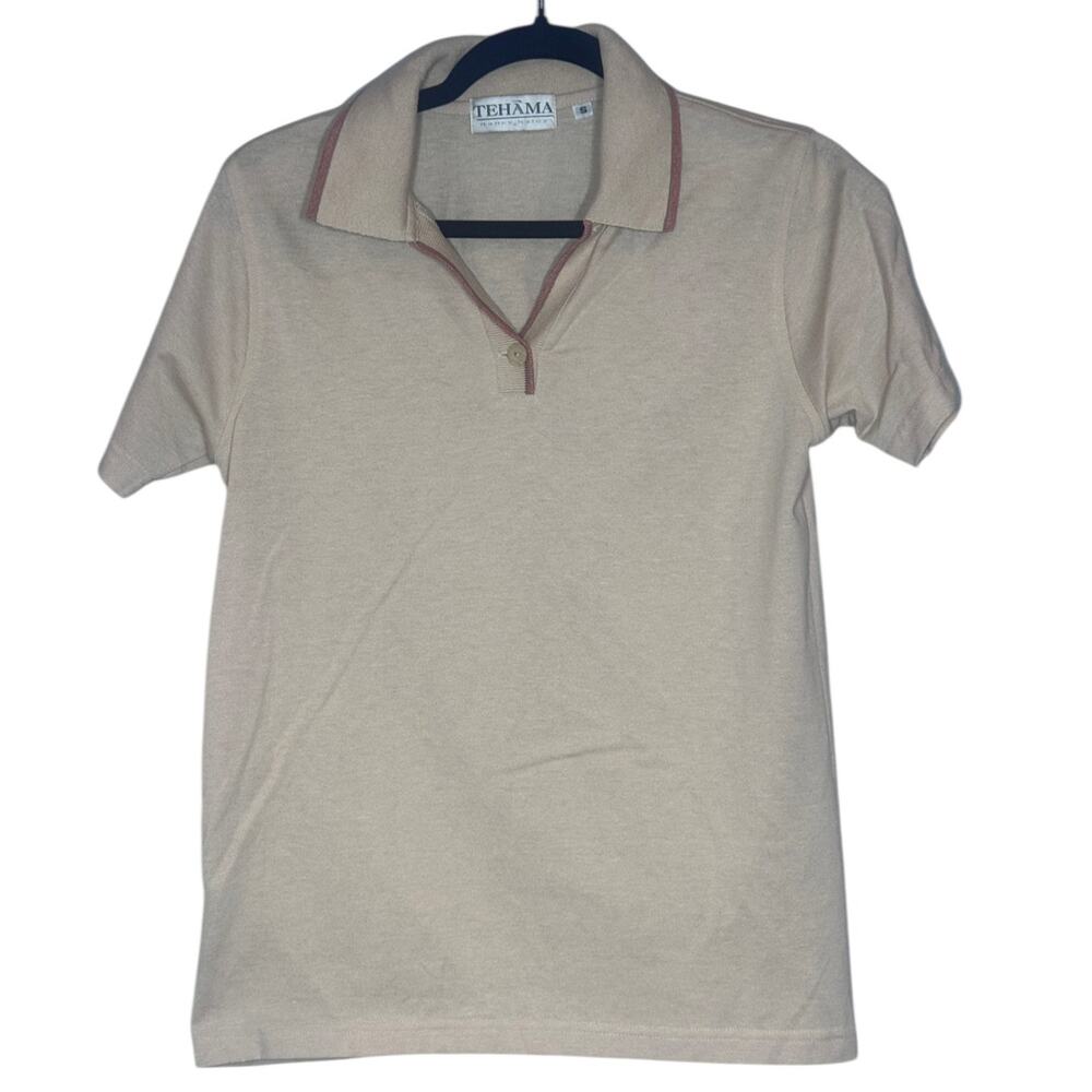 tehama shirt vintage golf polo tan ‎ S preppy, old money, classic